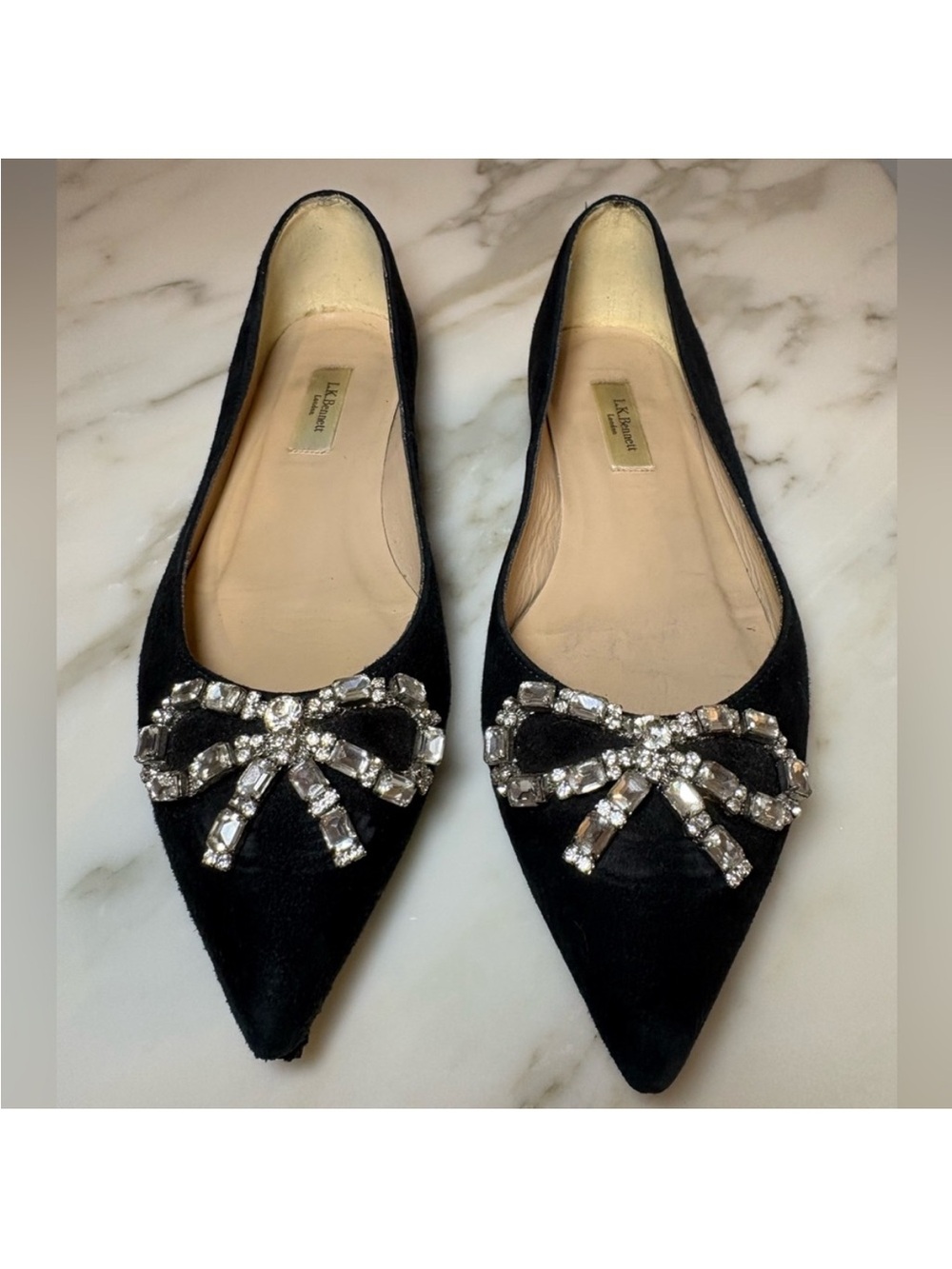 Crystal Bow Pointed Toe Flats